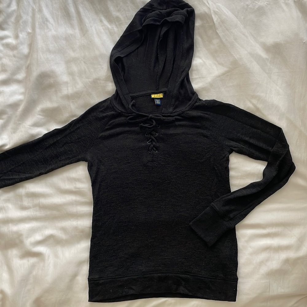 Black lace up hooded sweater top